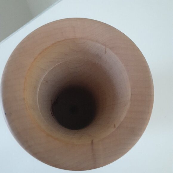 MCM Solid Wood Vase Burnt Engraved Wheat and Birds - Picture 6 of 9